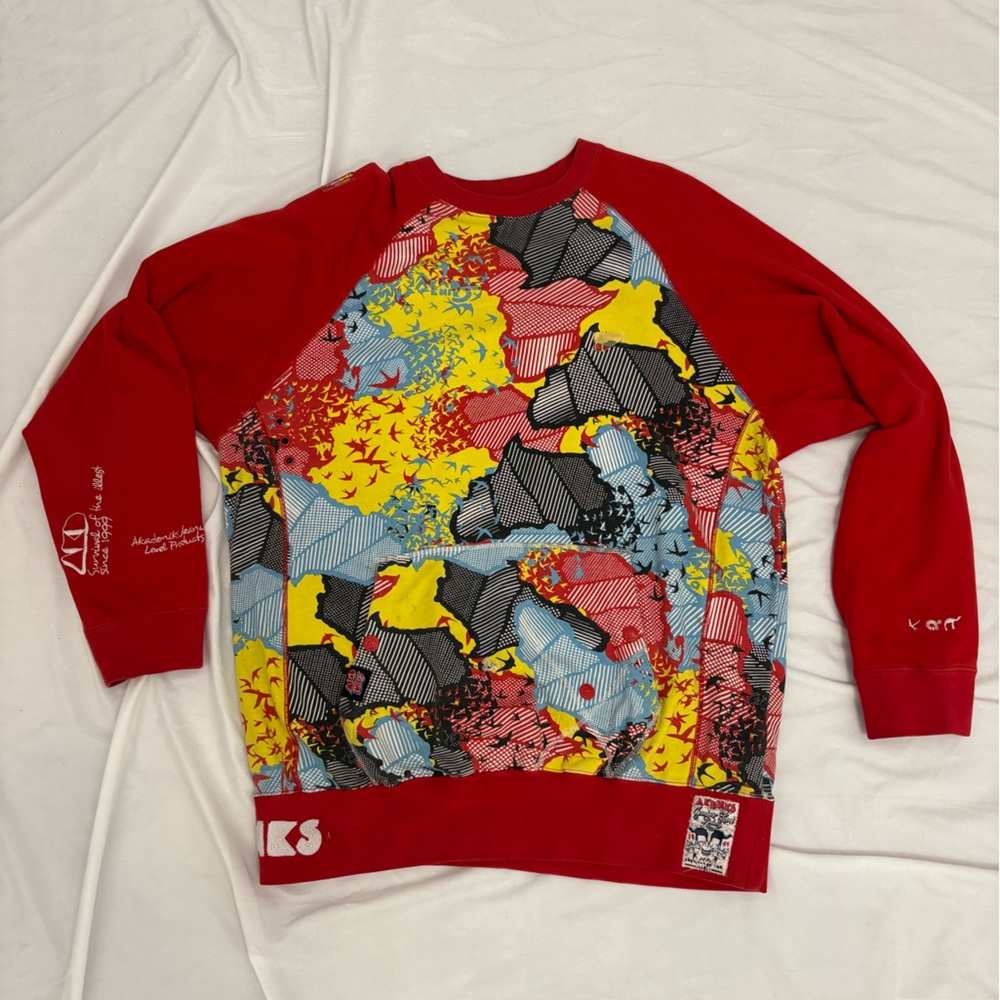 Rare DJ Akademiks Survival of the Illest Red Multicolor Sweater with Pocket